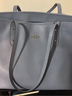 Coach Light Blue Leather Tote with Gold Logo